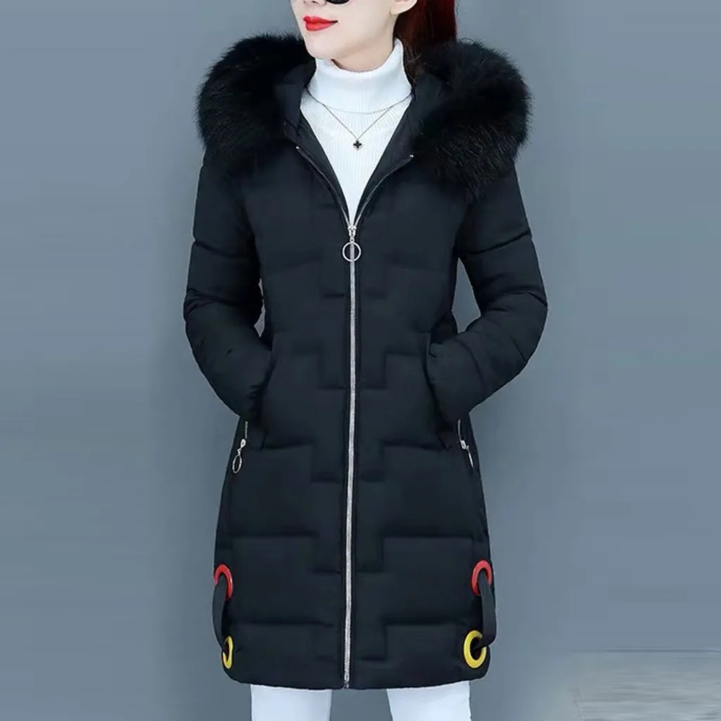 Женское пальто с капюшоном, длинное пальто, парка большого размера, цветная куртка, Длинная женская зимняя Толстая куртка, парки, Женское зимнее пальто#3