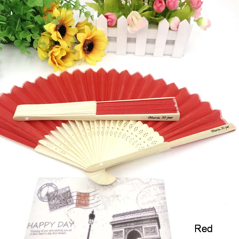 60 шт./лот, индивидуальный китайский складной бамбуковый веер, ручной складной вентилятор, свадебные сувениры, Заказная печать, дешевый вентилятор - Цвет: Red