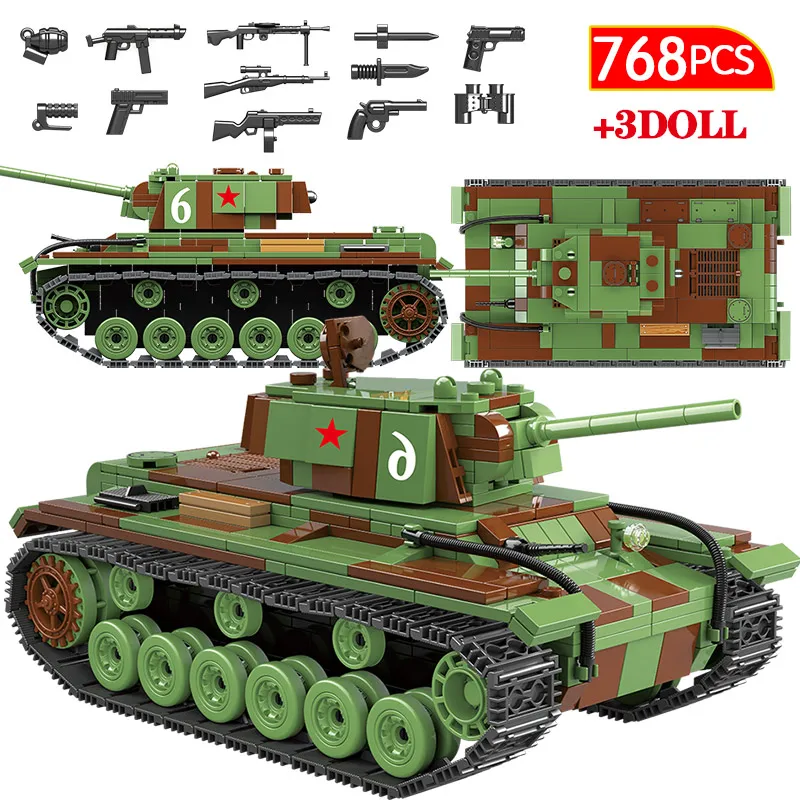

768PCS City Military Soviet Russia KV 1 Tank Building Blocks Legoingly WW2 Tank Soldier Police Weapon Bricks Sets Toys for Boys
