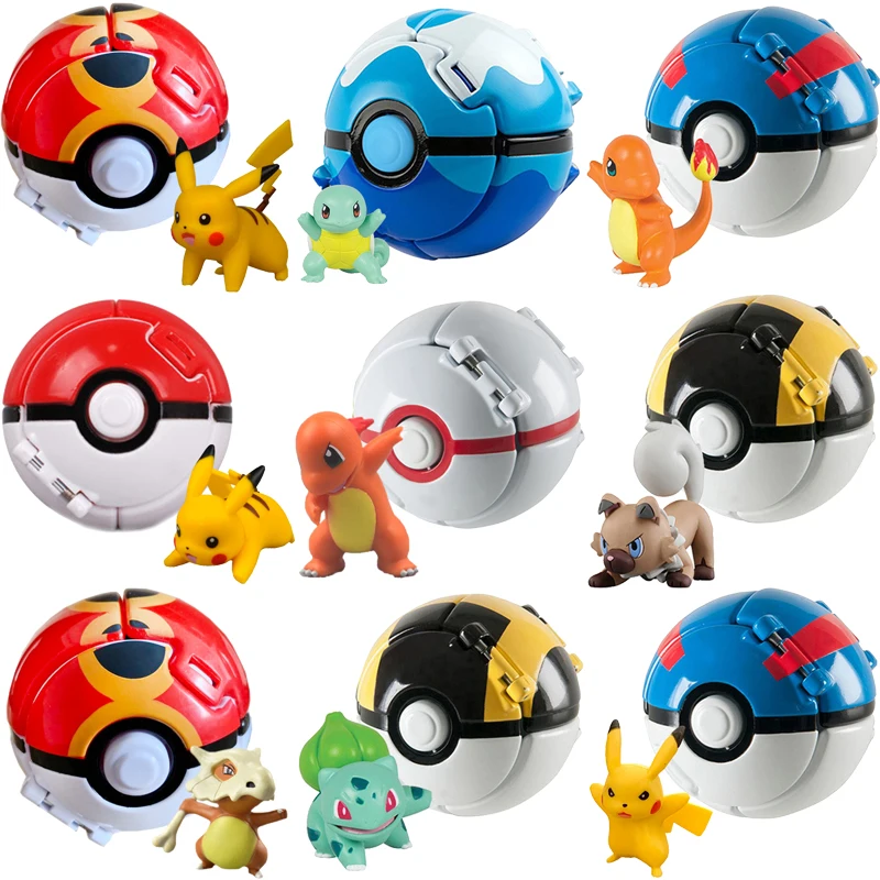 Genuine Pokeball Pokemon Balls Anime Figure Action Pikachu Collect game go Model doll Toys boy kids child Birthday Gift | Игрушки и