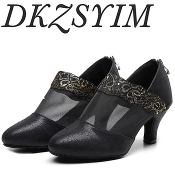 

DKZSYIM 2020 new ladies dance shoes ladies Black leather PU+ mesh adult women's jazz dance shoes dance shoes heel 6-10 cm