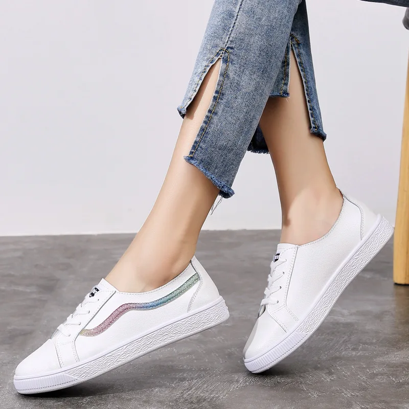 

New Style Spring And Autumn Casual WOMEN'S Genuine Leather Shoes Simple Anti-slip Wear-Resistant Students White Shoes Sports Kor