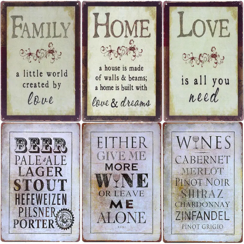 Wine Signs Decor Vintage Plaques Signs Wine Tin Sign Metal Wine