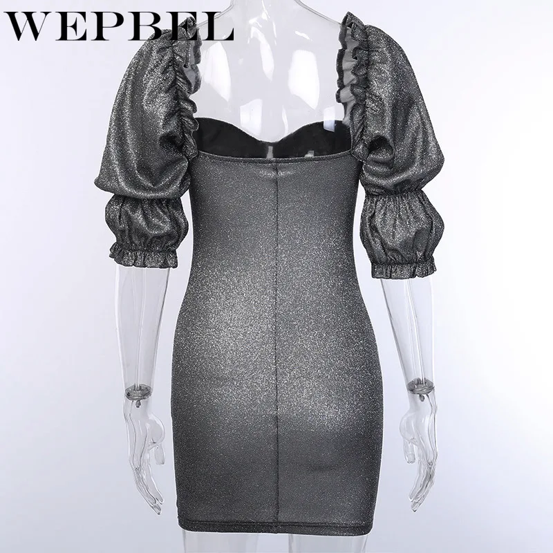WEPBEL, женское платье с рукавами-пузырьками, Весенняя уличная одежда, женские мини платья, воротник в виде листа лотоса, сексуальное женское платье с открытой спиной