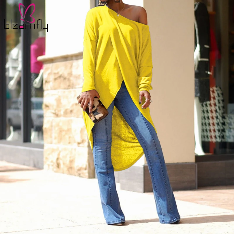 

2019 New Autumn Women Solid Color O-neck Long Sleeve Irregular Midi Tee Dress Fashion Classic Dresses Loose Vestidos 5 Color