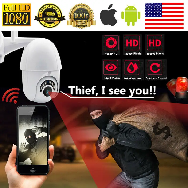 

1080P Wireless WIFI IP Camera Outdoor Night Vision Two-way Voice Home Security