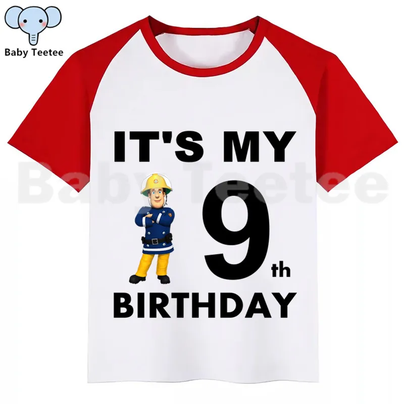 Для мальчиков и девочек с рисунками из мультфильма «Пожарный Сэм» футболка «С Днем Рождения» для детей Костюмы топы для девочек Футболка для мальчиков Дети пожарником Сэмом детская футболка «С Днем Рождения»