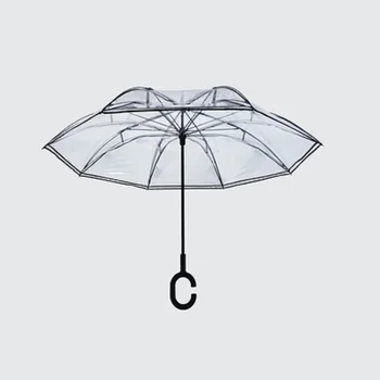 

Folding Reverse Umbrella Double Layer Inverted Windproof Rain Car Umbrellas For Women Transparent Reverse Umbrella Blue