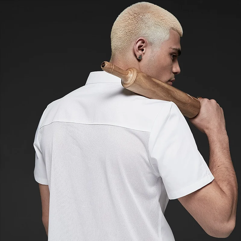 Wholesale Black White Unisex Kitchen Chef Uniform Short Sleeve Double Breasted Cook Wear Chef Jacket Hotel Uniform Food Service