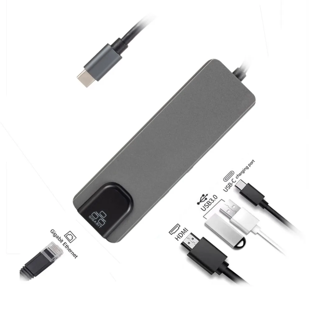 KEBIDU концентратор USB Type C Hdmi 4K USB C концентратор для Gigabit Ethernet Rj45 Lan адаптер 5 в 1 для Mac book Pro Thunderbolt 3 USB-C зарядное устройство