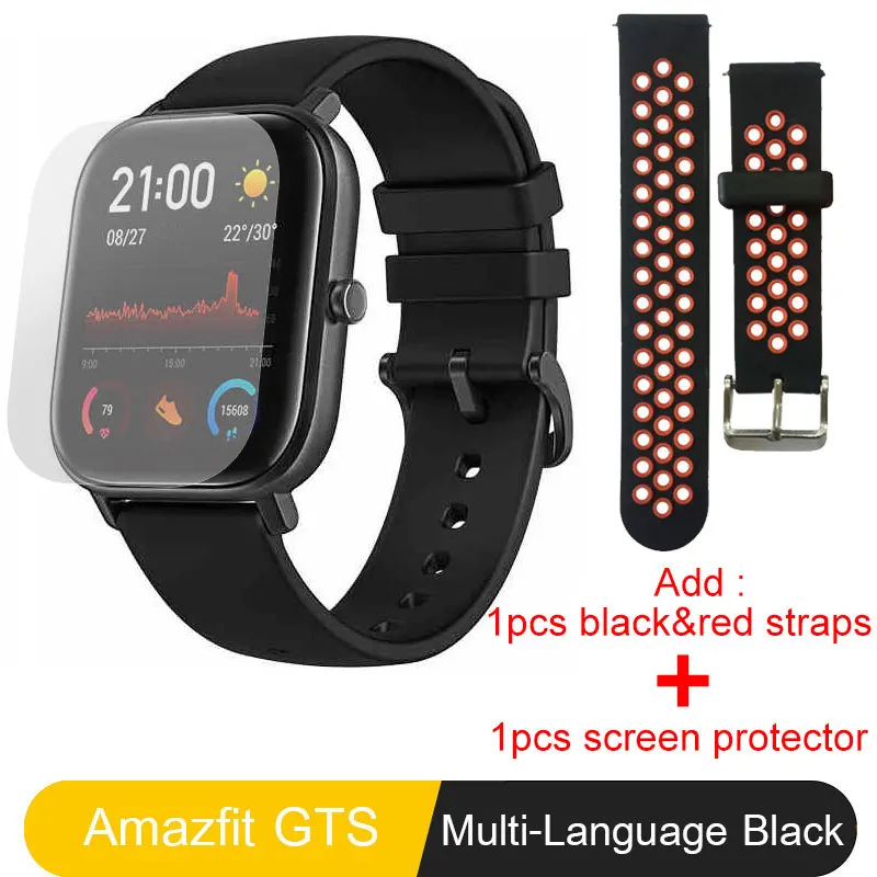 Глобальная версия Amazfit GTS Смарт-часы 5ATM водонепроницаемые плавательные умные часы 14 дней батарея управление музыкой для телефона Xiaomi IOS - Цвет: Add BlackRed Strap