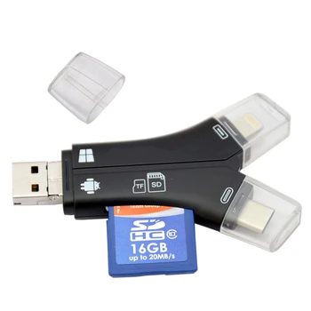 

High Speed 4-in-1 SD Card Reader All in One for iPhone Lightning Android Type-C USB-C Micro SD Memory Card Reader