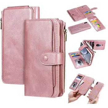 

Flip Leather Case for iPhone XR XS Premium Zipper 2-in-1 Detachable Purse Wallet Protector Case for iPhone 6 7 8 11 XS Max Coque