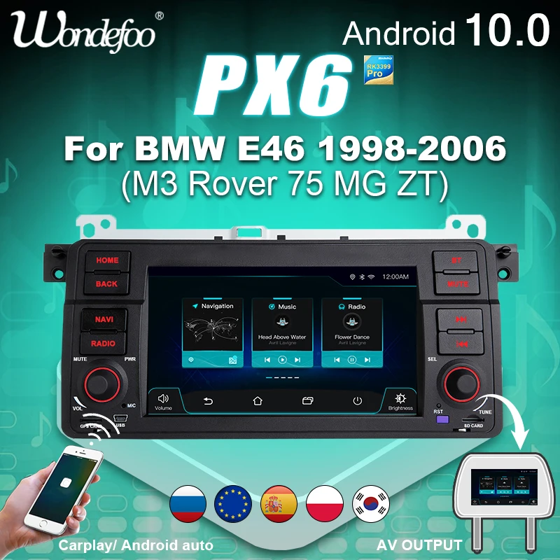 магнитола 2 din android 10 с экраном автомагнитола PX6 для BMW E46 Rover 75 MG ZT 1998-2006 IPS