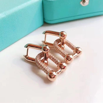 

New Zircons U-shape Earrings for Women Birthday Party Valentine Gift Hot Fashion 1:1 Earrings S925 Sterling silver Brand Jewelry