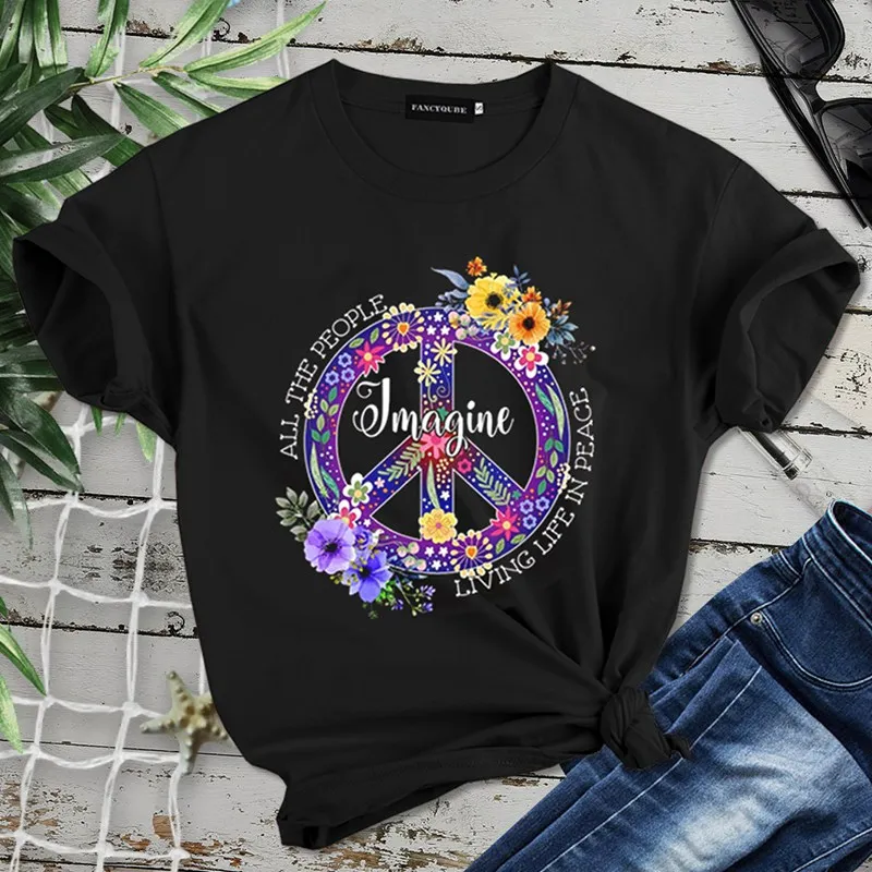 Женская футболка с надписью I'm Most peace love and светильник, женские летние свободные футболки, camiseta mujer S-XL
