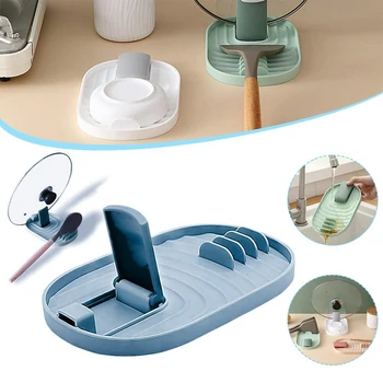 

Plastic Storage Pan Pot Cover Lid Rack Stand Spoon Holder Stove Organizer Home Storage Soup Spoon Rests Household Kitchen Tools