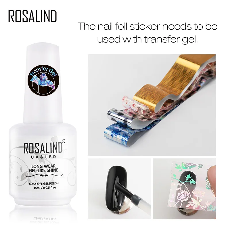 ROSALIND Slider Foil Stickers For Nails Art decals Manicure Set Design Top Semi Permanent Nail Stickers Kit Need Base Gel Polish