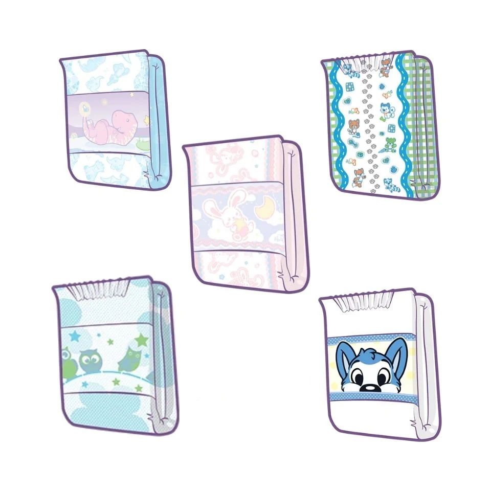 

New Style 5 Pcs Different Design Printing Adult Diaper ABDL Waist 65-90cm M Size Diapers For Adult Baby Girl For Adult Baby Boy