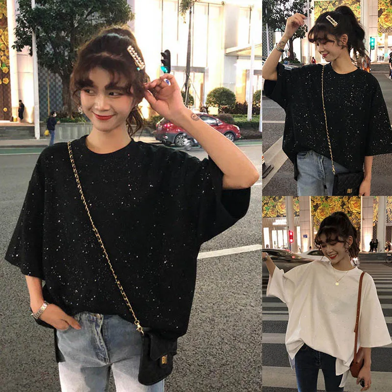 

Women Tops Solid Color Half Sleeves Round Neck Baggy T-shirts for Summer -OPK