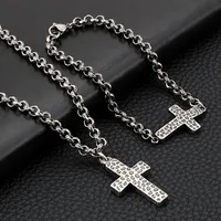 Hiphop Round Charm Pearl Box Cross Necklace Bracelet For Men Vintage Retro Stainless Steel Cross Biker Bracelets pendant Jewelry