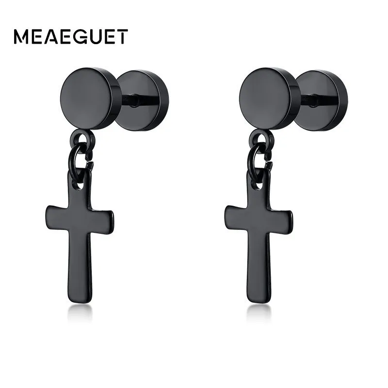 Barbell Dumbbell And Corss Drop Earrings For Men Women Stainless Steel In Black Silverly Golden