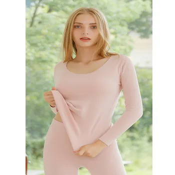 

Women Long Sleeve Thermal Tops Seamless Self-Heating Pullovers Second Female Thermal Skin Women's O-Neck Winter Pajamas