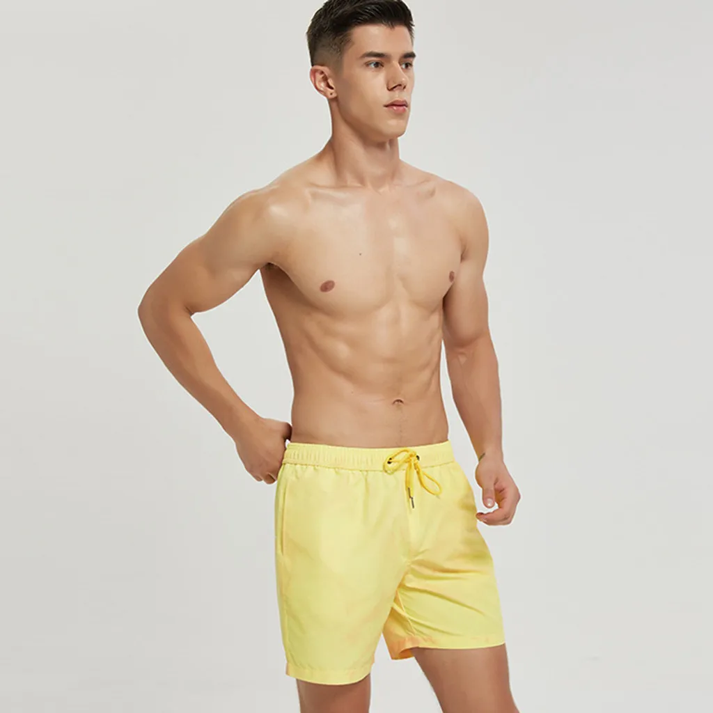 Мужские пляжные шорты, меняющие цвет, Пляжные штаны для мальчиков, быстросохнущие, высокая температура, Dis color ation, мужские шорты для бега, спортзала, летние шорты для плавания