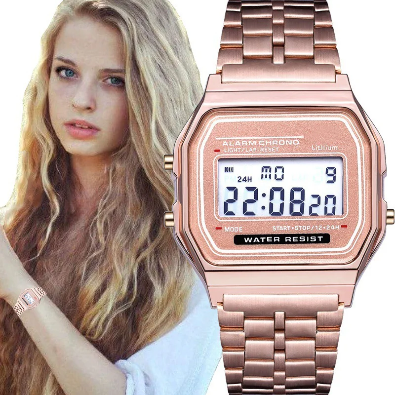 Luxury Rose Gold Women Digital Watch Ultra-thin St