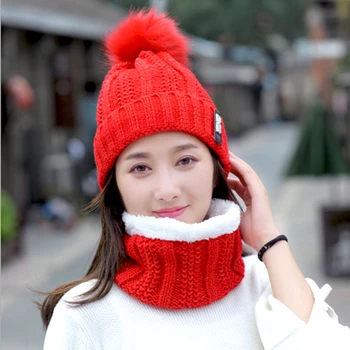 

2Pcs Women Winter Outdoor Casual Warm Knitted Beanie Pom Hat Ladies Fashion Crochet Ski Cap Scarf Set