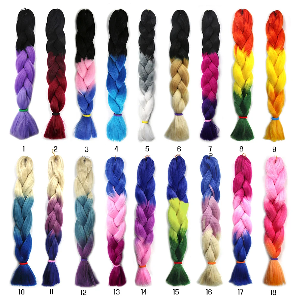 Natifah, Омбре, вязанные крючком косички, заколка для волос, косички, синтетические волосы канекалон, 24 дюйма, блонд, розовый, зеленый, волосы для наращивания, прическа