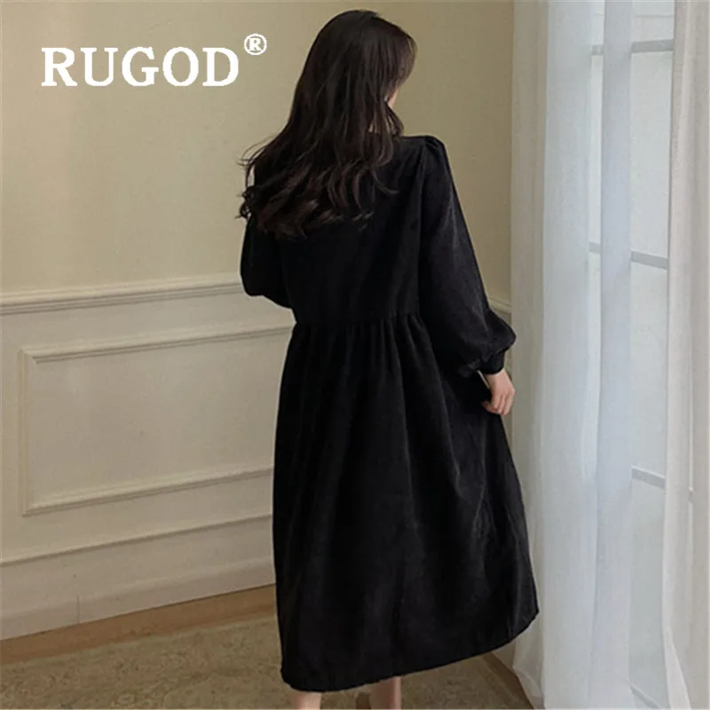 Женское вельветовое платье RUGOD Повседневное макси с длинными рукавами в