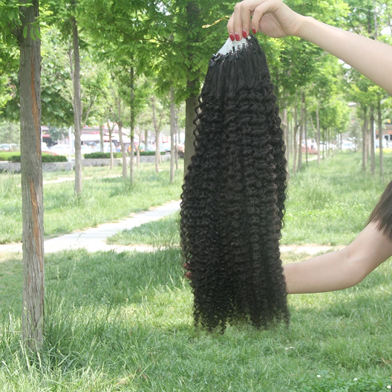 Peruvian Afro Kinky Curly Micro Ring Hair Extensions 1g/s Remy Natural Color #4 Micro Bead Loop Human Hair Extension 12-26inch