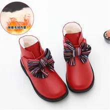 Модная детская обувь для девочек, Размеры 26-36, милые ботильоны с бантом для девочек детская зимняя обувь из искусственной кожи принцессы