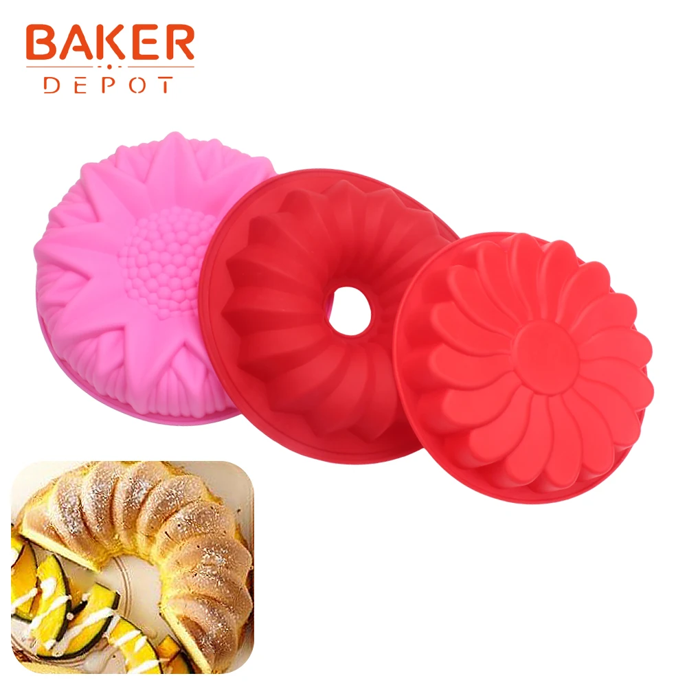 BAKER DEPOT цветок силиконовые формы для торта 3 шт. большие торты кондитерские формы для выпечки 3D Большой Подсолнух хлеб Пицца Сковорода DIY День Рождения Вечеринка