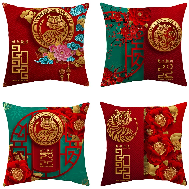 

TimiWan'er 2022 Tiger CNY Decorating Pillow Covers 18x18 inches Set of 4 for Home Decor Traditional Throw Pillow Cushion Cases