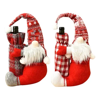 

1pc Christmas Red Wine Bottle Covers Bag Linen Holiday Santa Claus Champagne Bottle Cover Christmas Decorations For Home