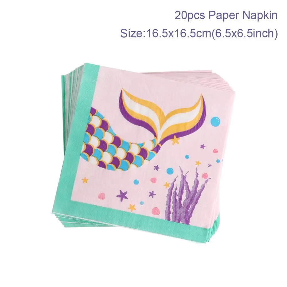 Paper Napkin 16pcs HUIRAN, бумажные салфетки в форме русалки, одноразовые столовые приборы для вечеринки, принадлежности для вечеринки в честь Дня Рождения, декор для детской вечеринки - Цвет: Paper Napkin 16pcs
