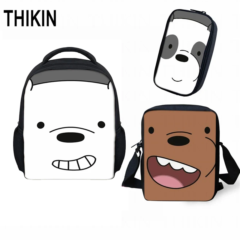 THIKIN Children Baby Daily Bag We Bare Bears Cute Cartoon Grizzly Panda Ice Bear Small Backpack for Kids Kindergarten School Bag