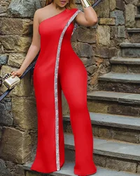 2021 d'été Nouvelle Haute Couture Vêtements pour Femmes, Bord Lumineux, Une Épaule Combinaison femmes africaines Pantalon, Streetware Femmes Grande Taille 