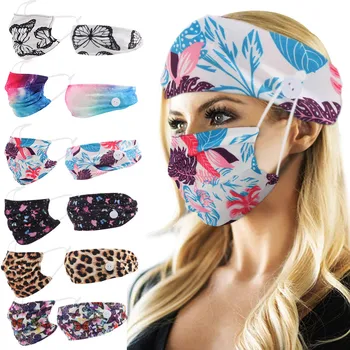 

Skin Care Face Mask 2pc Adult Washable Digital Printed Adjustable Cotton Mask+button Hairband Set Mascarilla Masque Masks