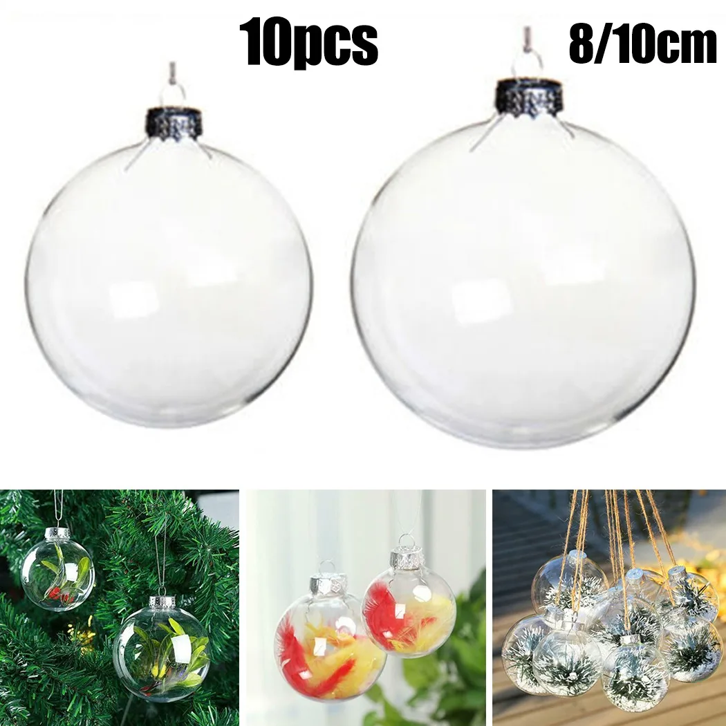 10PCS Christmas Ball Ornaments Clear Plastic Balls Baubles Fillable Simulation Light Bulb Christmas Tree Ornaments Xmas Pendant