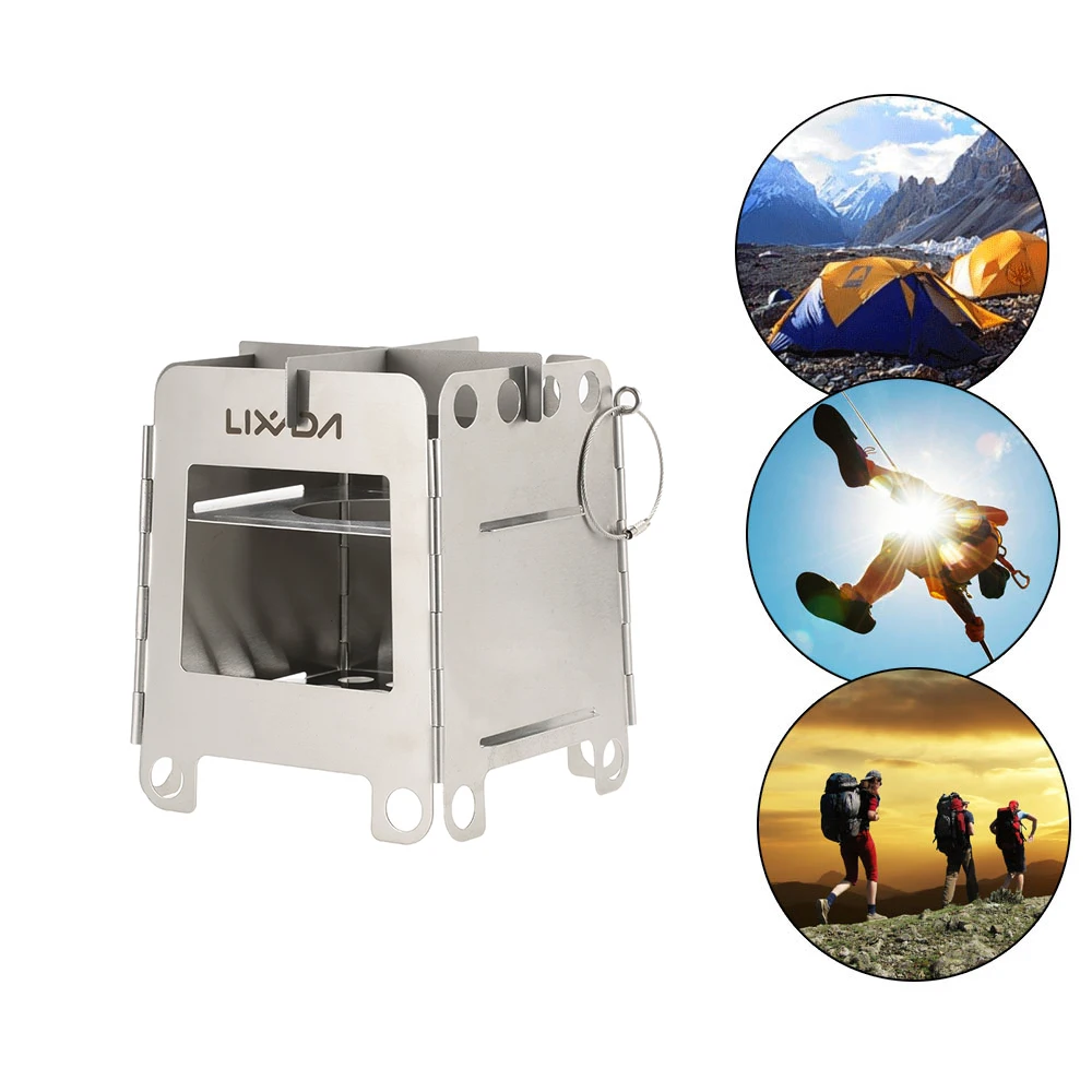 

Lixada Portable Stainless Steel Camping Wood Burner Stove Folding Pocket Stove Outdoor Camping Cooking Picnic Hiking