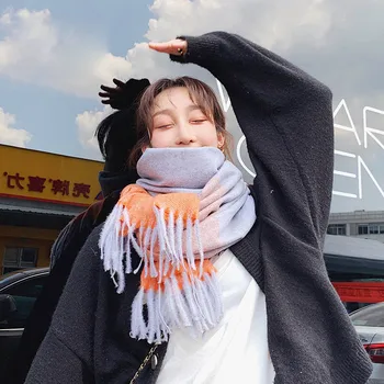 

New Autumn Winter Scarf Warm Gradient Color Bristle Scarf Student Fashion All-match Cute Bib Long Comfortable Shawl B82