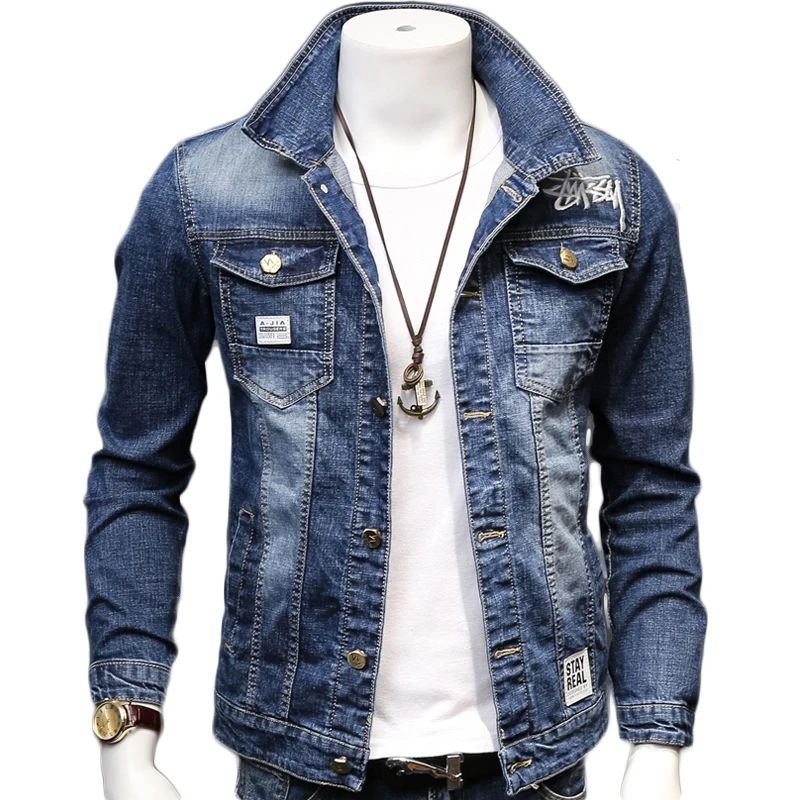 En Ligne HCXY 2019 printemps automne mode hommes Denim vestes manteaux hommes coton veste hommes Jean veste Outwear mâle Cowboy taille 5XL