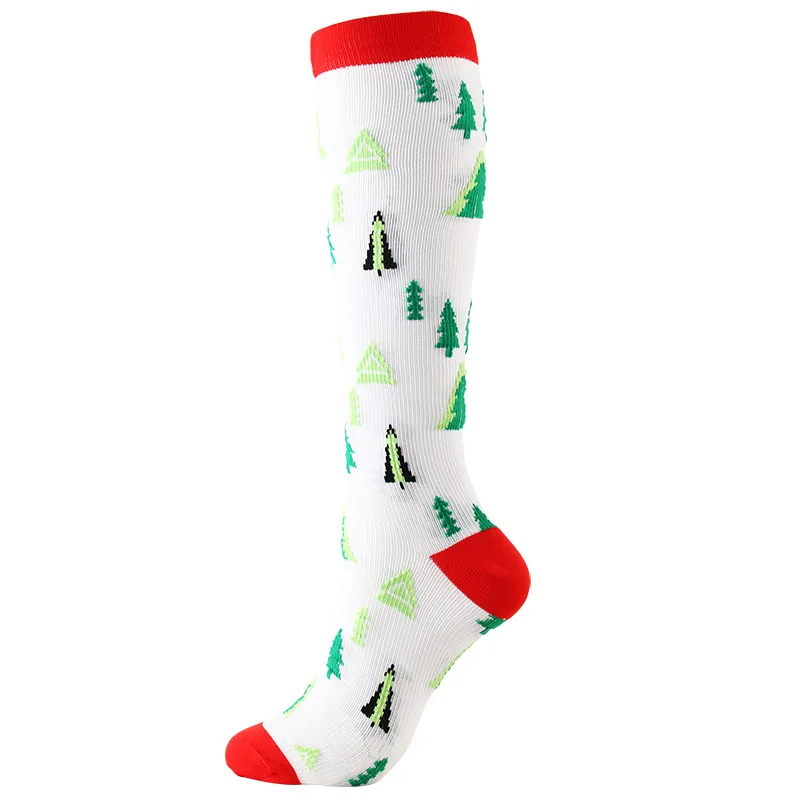 

Woman Men Floral Sport Socks Unisex Christmas Print Stockings Foot Compression Sock Cycling Running Knee-high Socks 3 Pairs/ lot