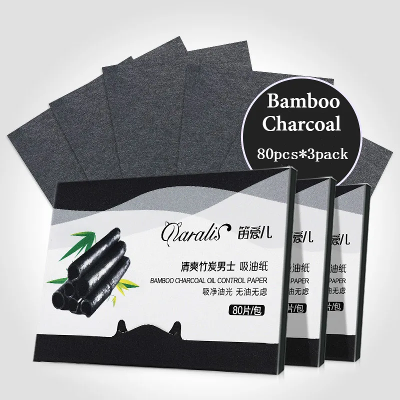 Daralis, 3 упаковки, 240 шт, бамбуковый уголь, масло, промокающие листы, впитывающая бумага для лица, контроль масла, Матирующая ткань, портативные подушечки для лица