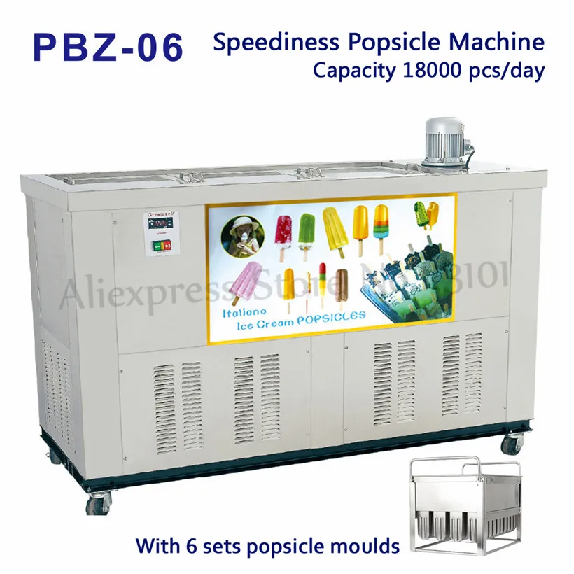 

Ice Pop Machine Popsicle Making Equipment Merchant Ice-lolly Machine Stainless Steel 6 Molds 18000 pcs/day 220V/50Hz PBZ-06