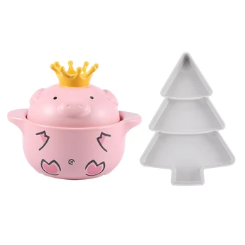

1Pcs 600Ml Pink Pig High Temperature Resistance Casserole & 1Pcs Dry Fruit Storage Box Kitchen Home Supply White