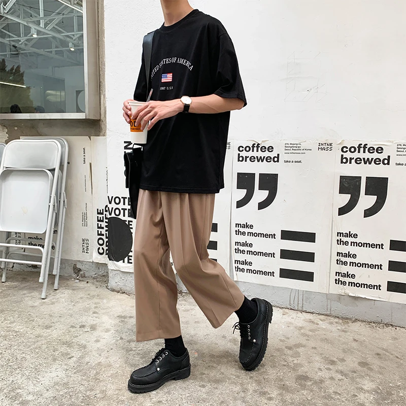 Летняя новая Корейская версия свободные Harajuku трендовые студенческие деловые повседневные мужские трехцветные брюки уличная одежда - Цвет: Хаки